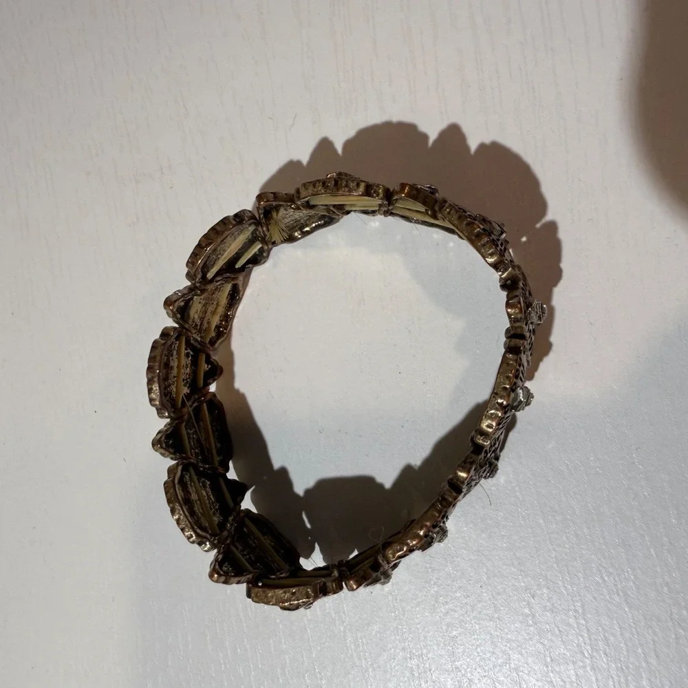 Boho Geometric Statement‎ Cuff Bracelet Antique Brass Rhinestone